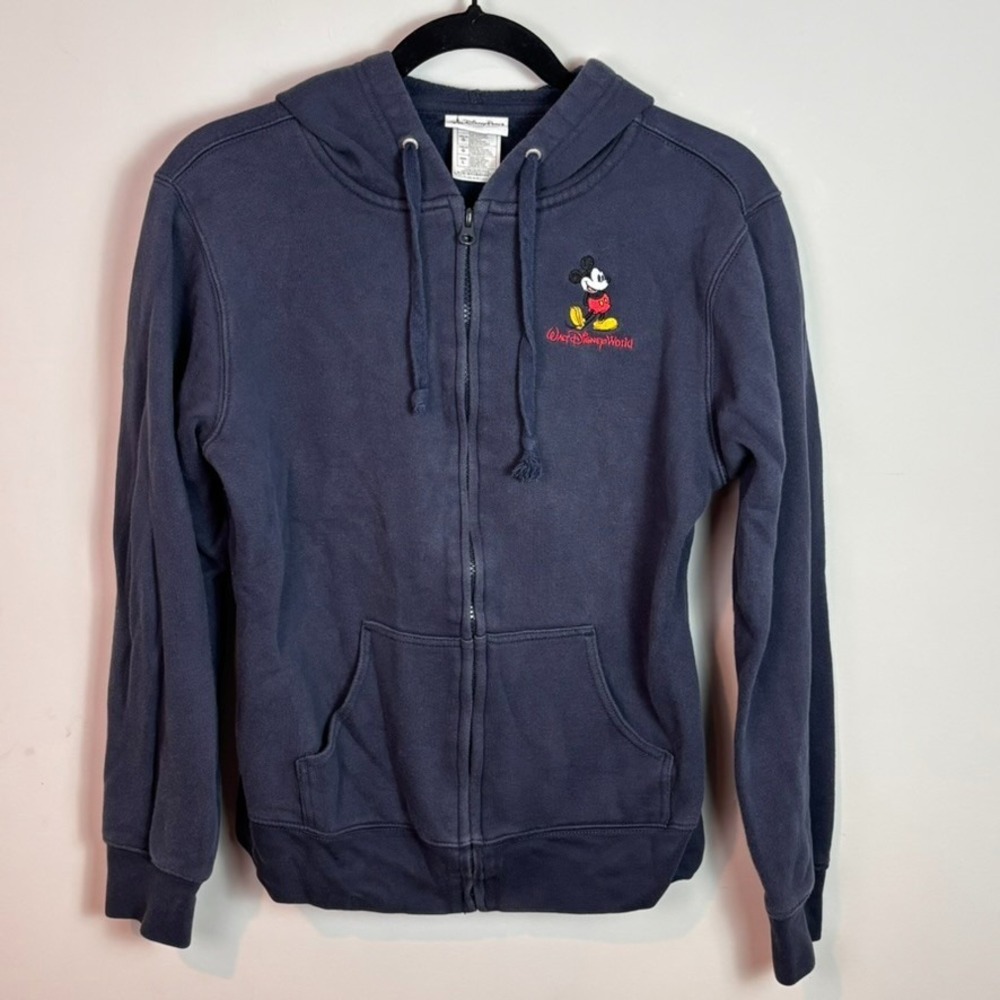 Disney Parks Micky Mouse Full Zip Up Hoodie Solid Navy Blue Jack Adult Size L
